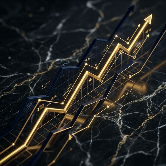 Abstract macro photography of elegant gold chart lines over dark marble.